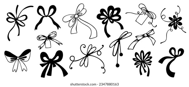Set of doodles of various bows.Vector graphics.
