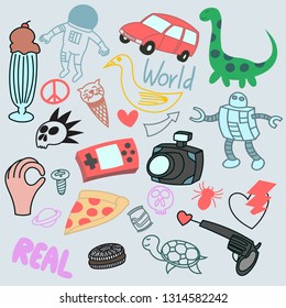 Set of doodles, various, print, t shirt