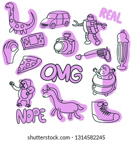 Set of doodles, various, print, t shirt