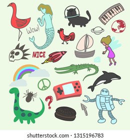 Set of doodles, various, print, t shirt