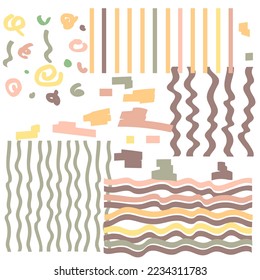 A set of doodles zigzags, waves, lines of different colors and shapes. Abstract background for printing on textiles and paper. Suitable for packaging and printing on clothing. Stylish print
