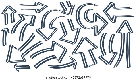 A set of doodle-style arrows isolated on a white background. Vector illustration