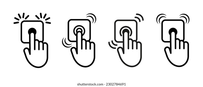 Conjunto de iconos vectoriales de las campanas de puerta. Dedo presionando el timbre. Toque de dedo para timbre de la puerta de la casa. Vector 10 Eps.