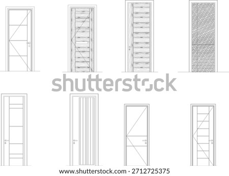 set of door design front view. Architectural kit of doors design icons for interior project. Door for scheme of apartments. Construction symbol