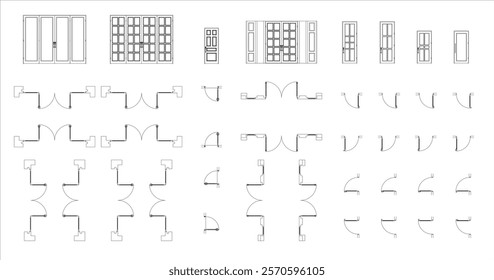 set of door floor plan top view and side. Architectural kit of icons for interior project. Door for scheme of apartments. Construction symbol