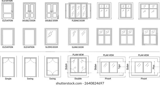 set of door floor plan top view and side. Architectural kit of icons for interior project. Door for scheme of apartments. Construction symbol
