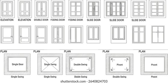 set of door floor plan top view and side. Architectural kit of icons for interior project. Door for scheme of apartments. Construction symbol