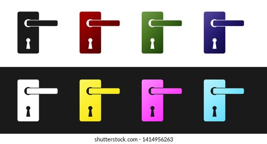 Set Door handle icon isolated on black and white background. Door lock sign. Vector Illustration