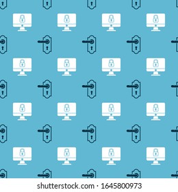 Ajuste el asa de la puerta y el bloqueo en la pantalla del monitor del equipo en un patrón transparente. Vector