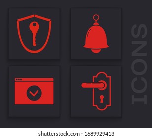 Establecer el controlador de la puerta , Escuche con la tecla , Tocar el timbre y Proteja su sitio con HTTPS, icono SSL. Vector