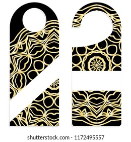 Set of door hangers isolated on white background. Door hanger with floral mandala ornament. Vector illustration
