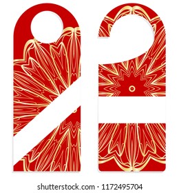 Set of door hangers isolated on white background. Door hanger with floral mandala ornament. Vector illustration