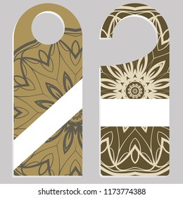 set of door hangers isolated on white background. Design with floral mandala ornament. Vector illustration.