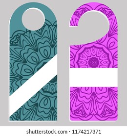 Set of door hangers isolated on white background. Door hanger with floral mandala ornament. Vector illustration.