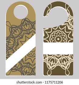 Set of door hangers isolated on white background. Door hanger with floral mandala ornament. Vector illustration.