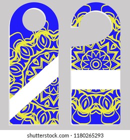 set of door hangers isolated on white background. Design with floral mandala ornament. Vector illustration.