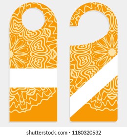 Set of door hangers isolated on white background. Door hanger with floral mandala ornament. Vector illustration.