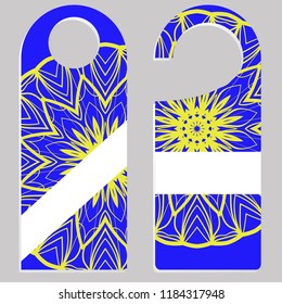 set of door hangers isolated on white background. Design with floral mandala ornament. Vector illustration.