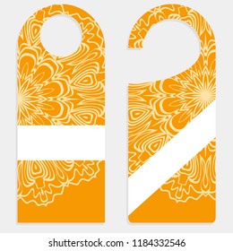 Set of door hangers isolated on white background. Door hanger with floral mandala ornament. Vector illustration.