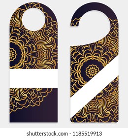 Set of door hangers isolated on white background. Door hanger with floral mandala ornament. Vector illustration.