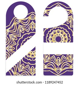 Set of door hangers isolated on white background. Door hanger with floral mandala ornament. Vector illustration