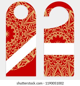 set of door hangers isolated on white background. Design with floral mandala ornament