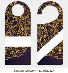 Set of door hangers isolated on white background. Door hanger with floral mandala ornament. Vector illustration.