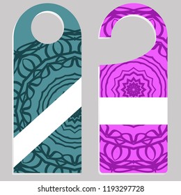 set of door hangers isolated on white background. Design with floral mandala ornament. Vector illustration.