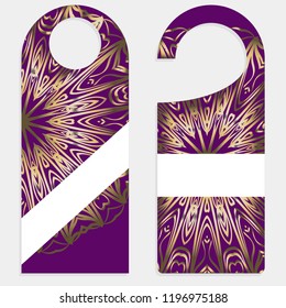 Set of door hangers isolated on white background. Door hanger with floral mandala ornament. Vector illustration.