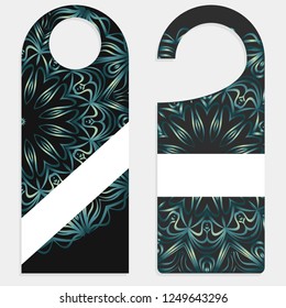 set of door hangers isolated on white background. Door hanger with floral mandala ornament.