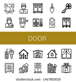 Set Of Door Icons Such As Bells, Bellboy, Doorman, Restroom, Lockers, Login, Trowel, Do Not Disturb, Key, Locker, Car Key, Safe Box, Smart House, Home, Garage, Entrance , Door