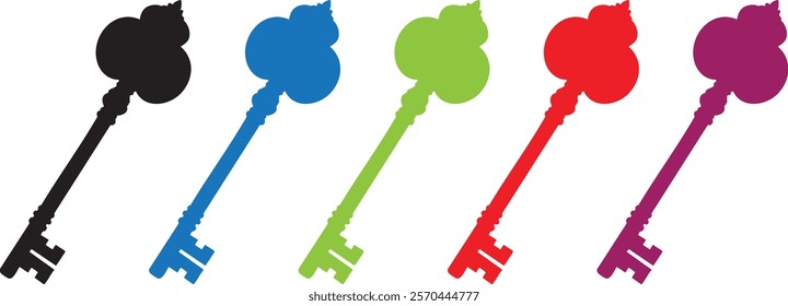 set of door key vector silhouette icon illustration
