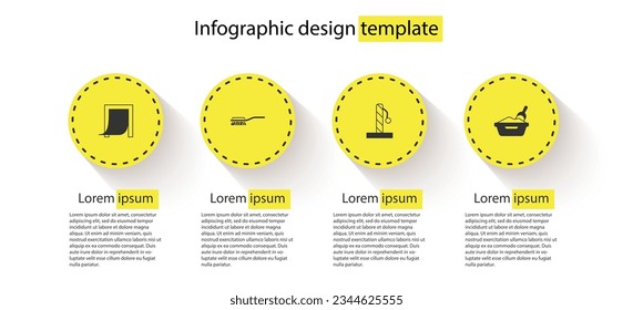 Set Door for pet, Hair brush dog and cat, Cat scratching post and litter tray with shovel. Business infographic template. Vector