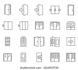 Set of door Related Vector Line Icons. Includes such Icons as gate, doorway, entrance, exit, window and more.