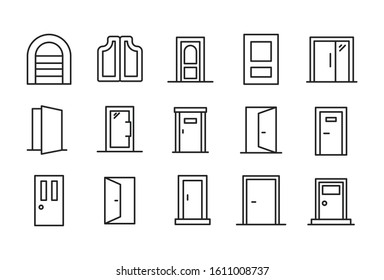 Set of door related vector line icons. Premium linear symbols pack. Vector illustration isolated on a white background. Web symbols for web sites and mobile app. Trendy design. 