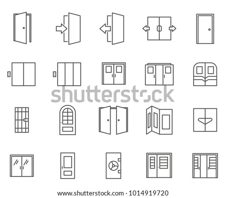 Set of door Related Vector Line Icons. Includes such Icons as gate, doorway, entrance, exit, window and more.