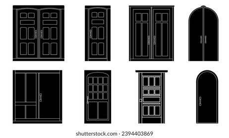 Set of door silhouettes isolated on white background. Vector clipart.