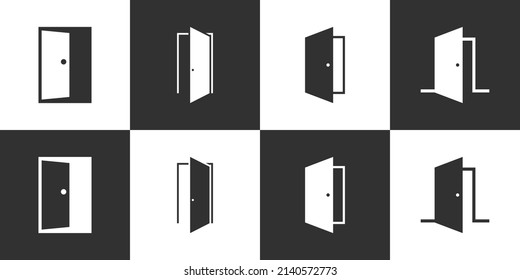 Set of door vector logo design on black and white background.