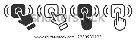 Set of doorbell icons. Pressing the doorbell hand. Ring the doorbell, delivery symbol, finger pressing doorbell. Vector illustration.