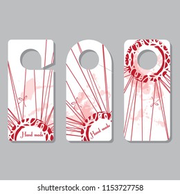Set doorhangers. Background picture, pattern of doodles. Place for your text. Creative concept by hand maid. Design of events of handmasters, exhibitions, fairs.