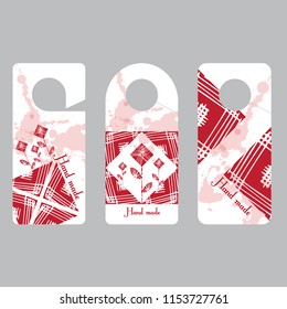 Set doorhangers. Background picture, pattern of doodles. Place for your text. Creative concept by hand maid. Design of events of handmasters, exhibitions, fairs.