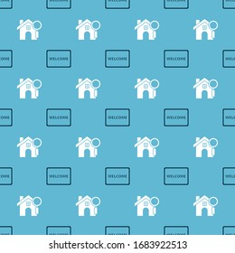 Set Doormat with the text Welcome and Search house on seamless pattern. Vector