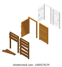 Set of doors in isometric style vector 