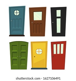 Set of doors on a white background for construction and design. Cartoon style. Vector illustration