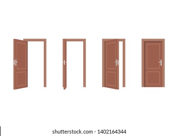 Set of doors opened and closed. Isolated vector illustration