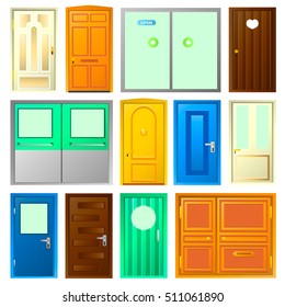 Conjunto de puertas. Interior de color vectorial e ilustración de la puerta bisagra. Aislado sobre fondo blanco.