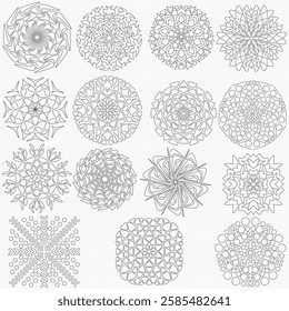 set of dot to dot mandala black and white hand drawn coloring book page artwork element