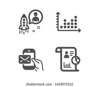 Set of Dot plot, Messenger mail and Startup icons. Report sign. Presentation graph, New e-mail, Developer. Work statistics.  Classic design dot plot icon. Flat design. Vector