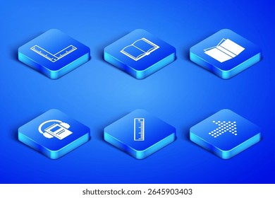 Set Dots arrow, Folding ruler, Ruler, Audio book, Open and  icon. Vector