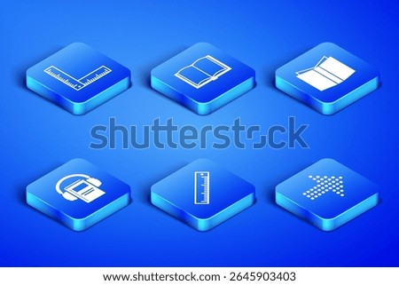 Set Dots arrow, Folding ruler, Ruler, Audio book, Open and  icon. Vector